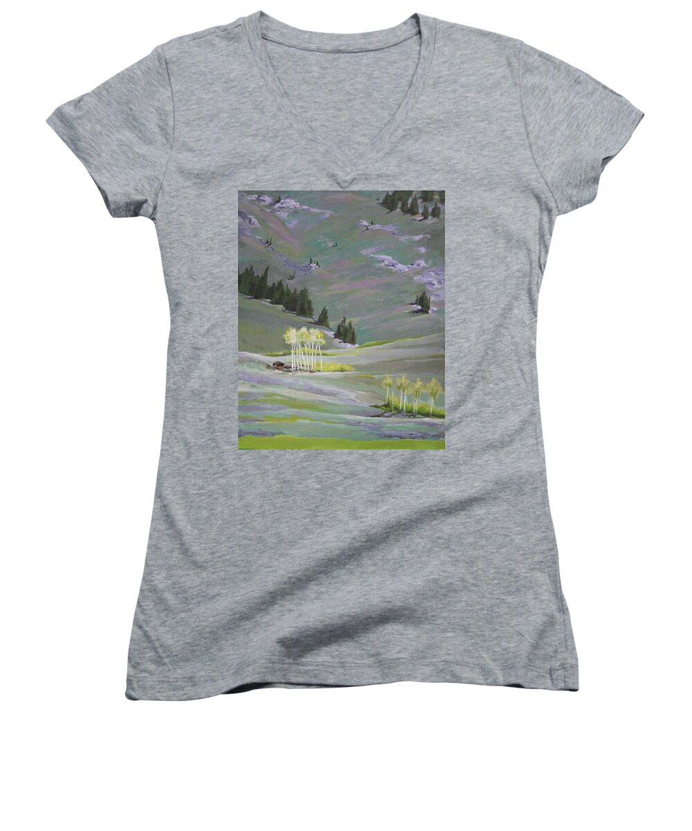 Landscape Women's V-Neck featuring the painting Springtime in the Lamar by Pam Little