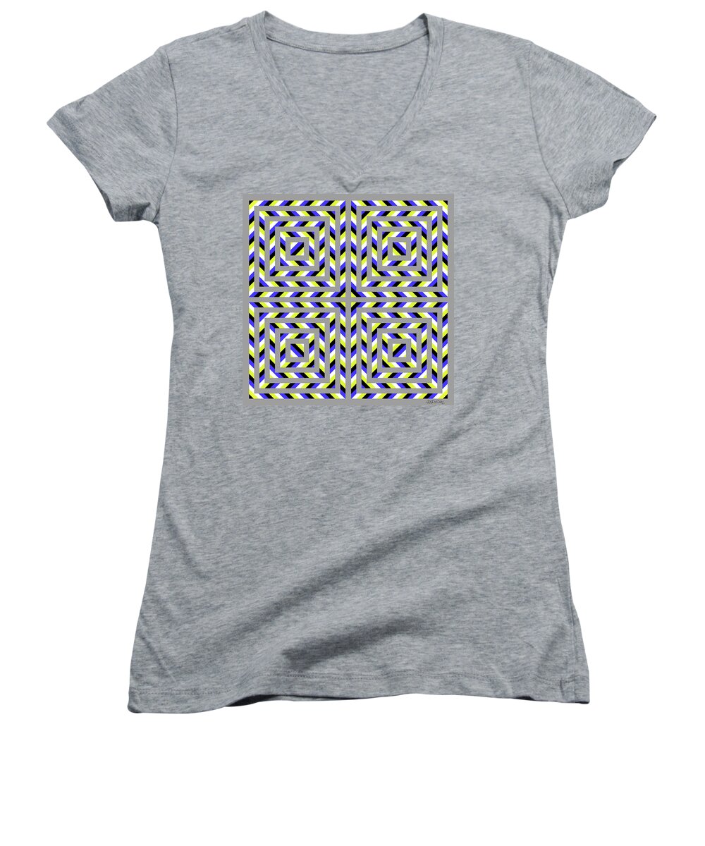 Optical Illusion Women's V-Neck featuring the mixed media Squaroo by Gianni Sarcone