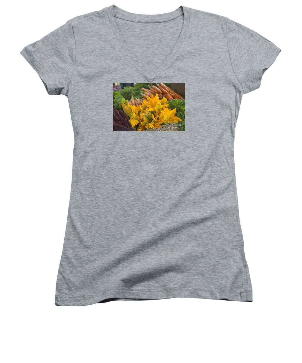 Market Women's V-Neck featuring the photograph Squash Blossoms by Jeanette French