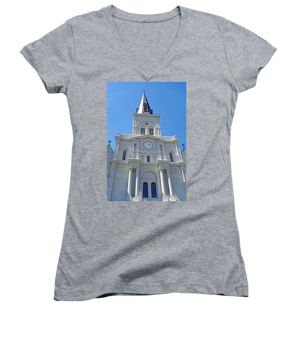 St. Louis Cathedral Women's V-Neck featuring the photograph St. Louis Cathedral Study 1 by Robert Meyers-Lussier
