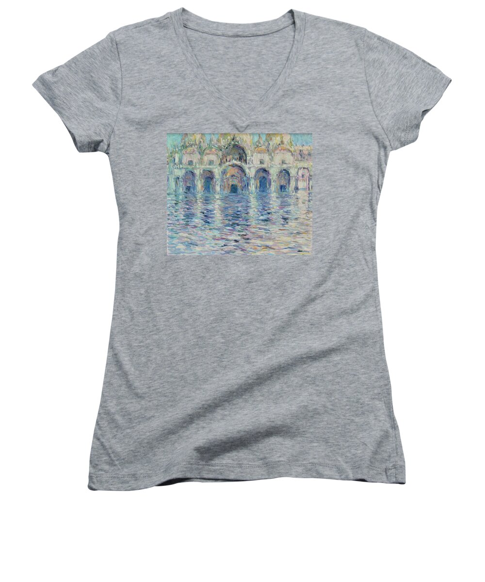 Italie Women's V-Neck featuring the painting st-Marco square- Venice by Pierre Dijk