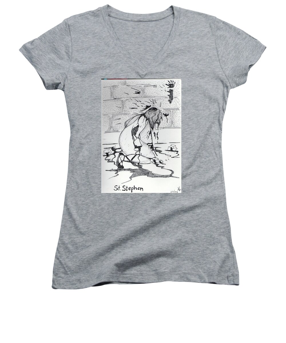 Stephen Women's V-Neck featuring the drawing St Stephen by Loretta Nash