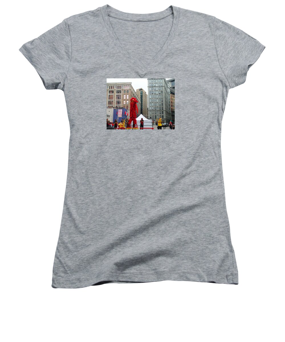 City Women's V-Neck featuring the photograph Standing Dragon by Christopher Brown