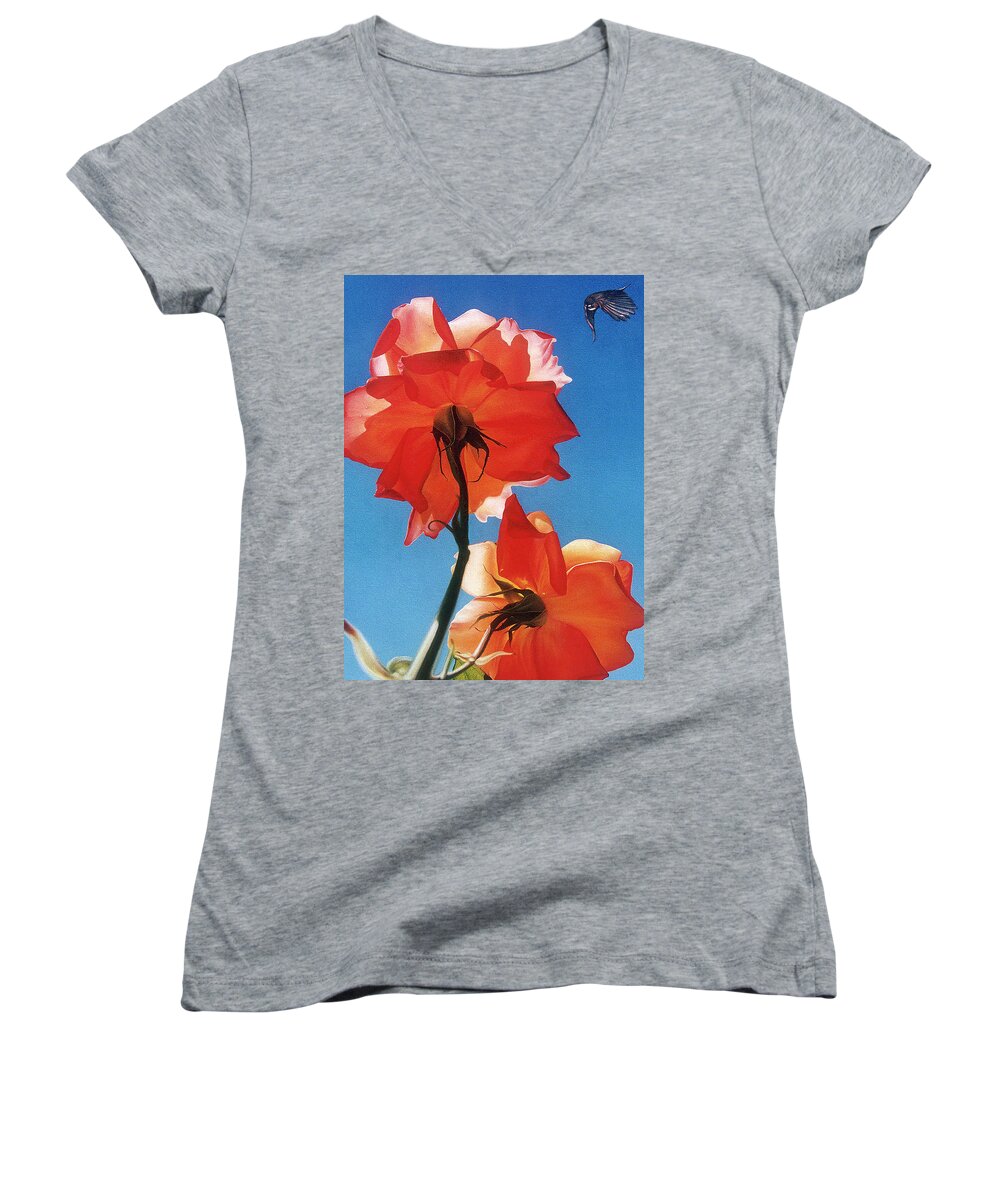 Digital Art Women's V-Neck featuring the painting Standing Proud - Red Roses from the master gardner by Ian Anderson