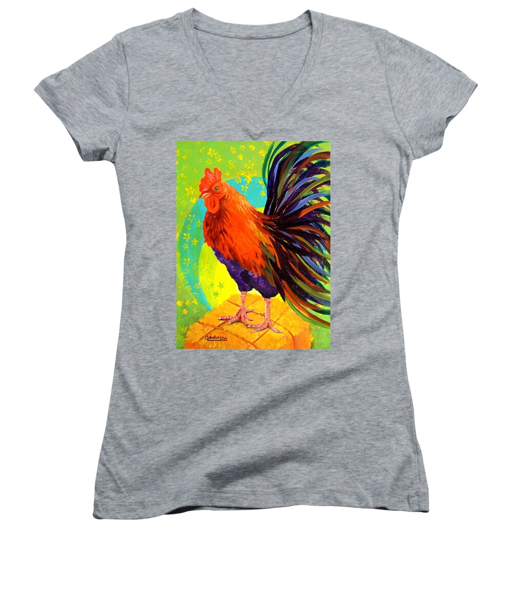 Rooster Women's V-Neck featuring the painting Star Billing by Carol Allen Anfinsen