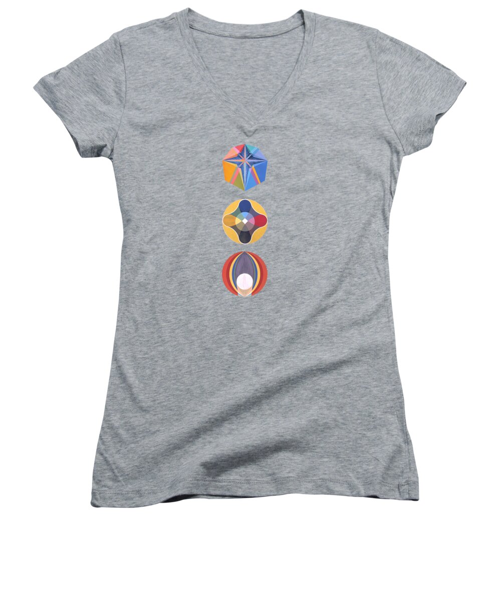 Painting Women's V-Neck featuring the painting Star Sun Moon by Michael Bellon
