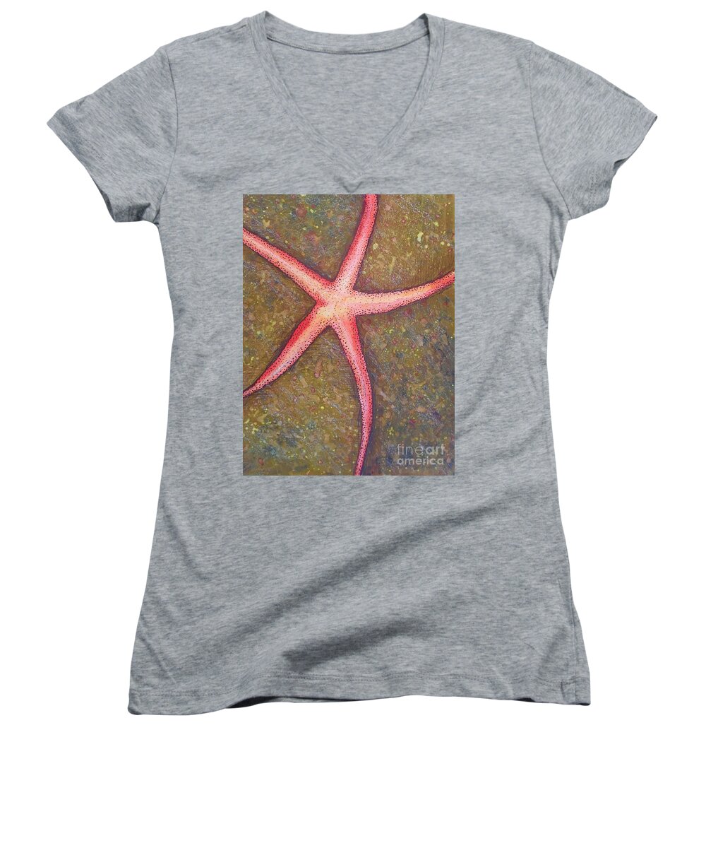 Starfish Women's V-Neck featuring the painting Starfish by Mastiff Studios