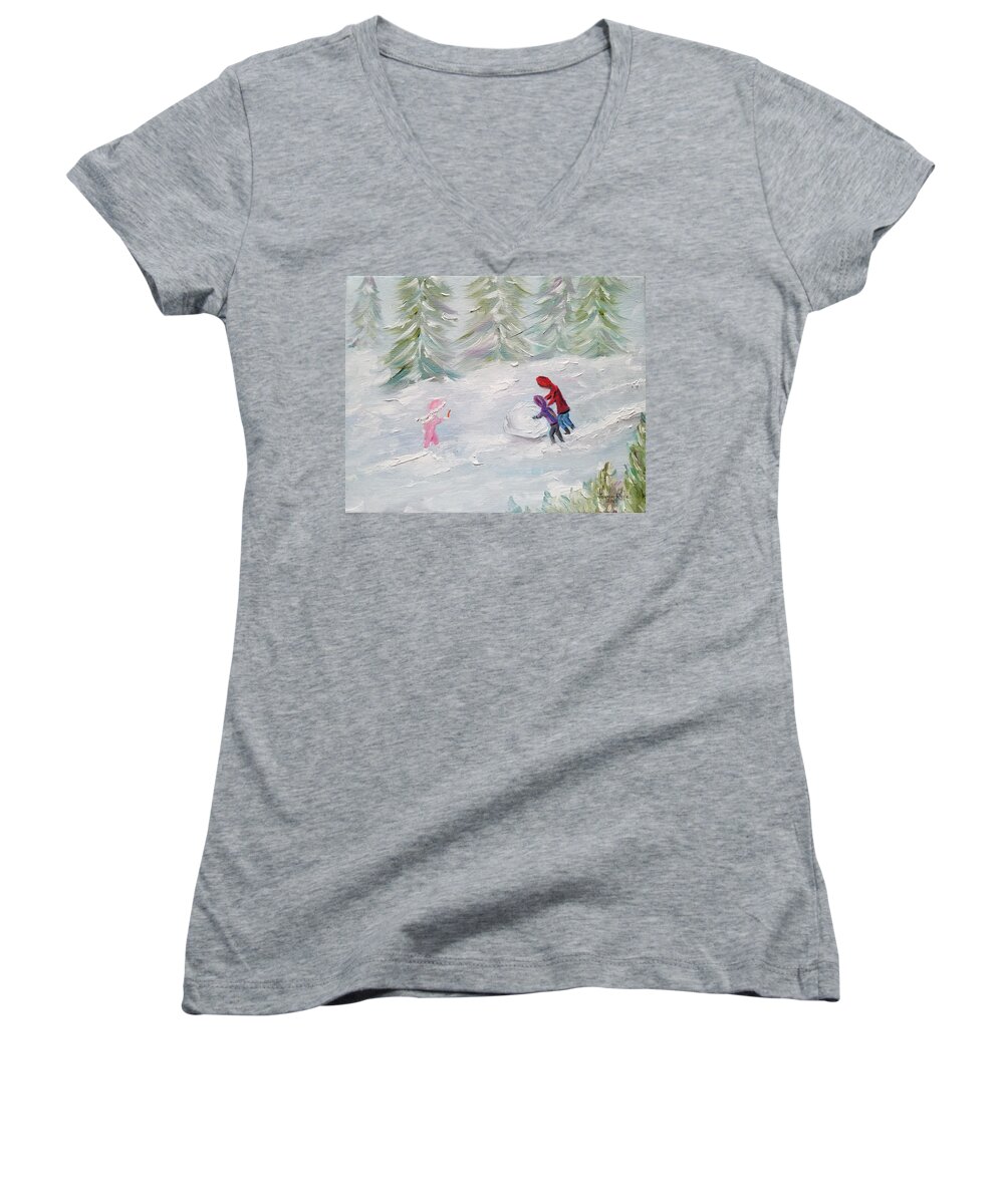 Winter Women's V-Neck featuring the painting Start of Something Big by Judith Rhue