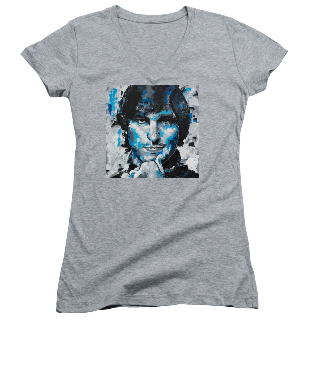 Steve Jobs Women's V-Neck featuring the painting Steve Jobs II by Richard Day