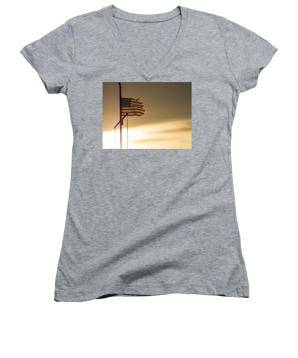 Flag Women's V-Neck featuring the photograph Still Flying by David Kay