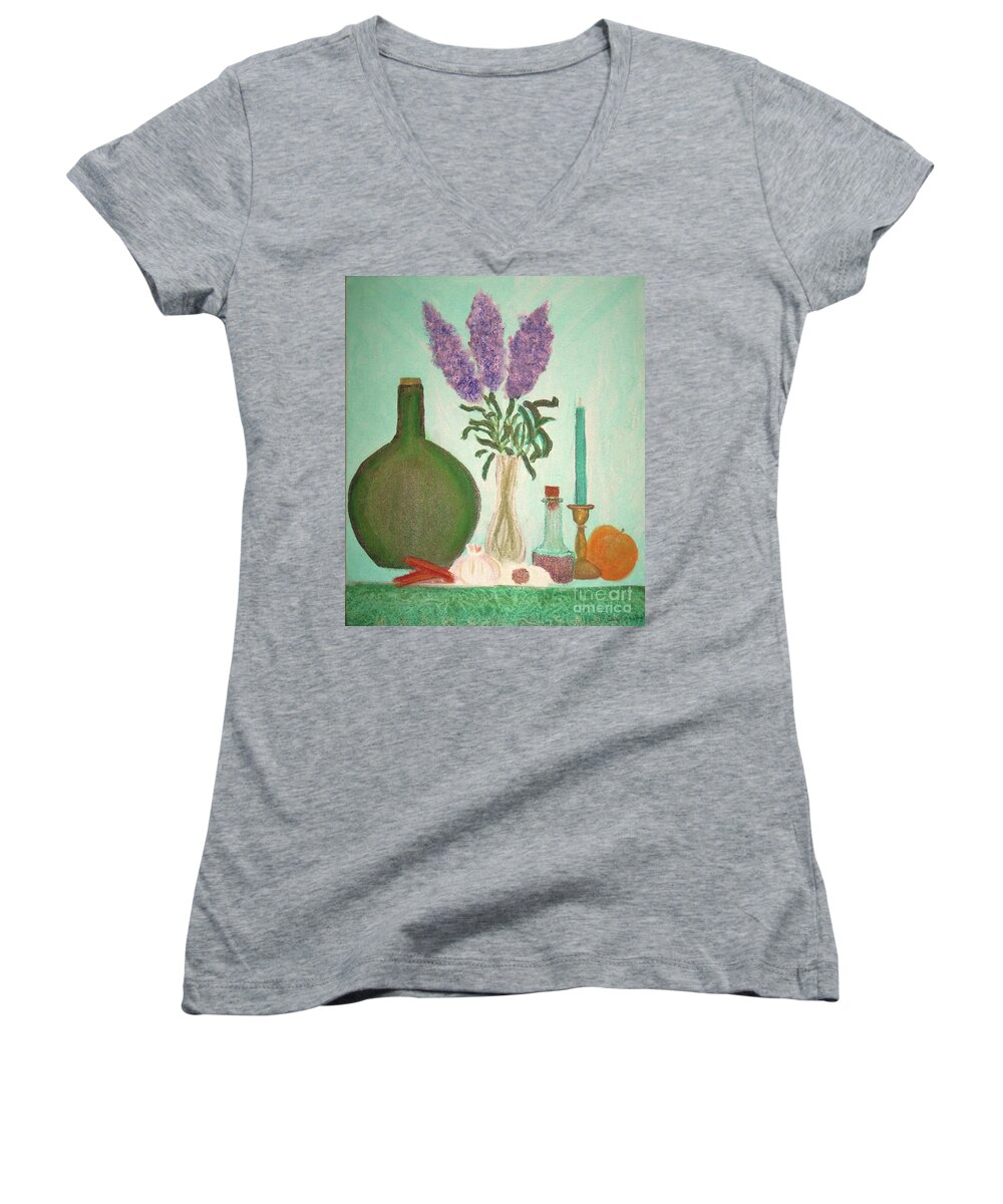 Lilac Women's V-Neck featuring the painting Still Life with Lilac by Desiree Paquette
