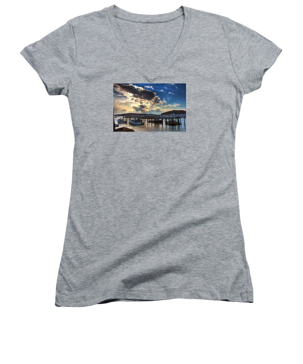 Lobster Women's V-Neck featuring the photograph Stonington Lobster boats by John Meader