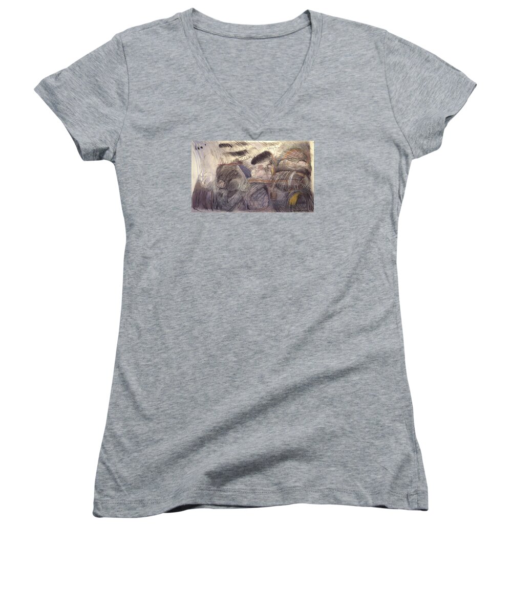 Pastel Women's V-Neck featuring the painting Storms by Richard Baron