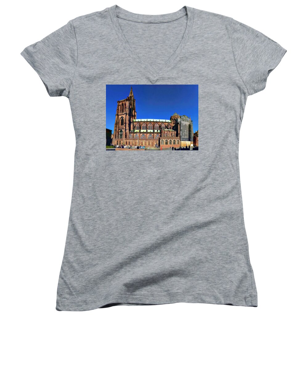 France Women's V-Neck featuring the photograph Strasbourg Catheral by Alan Toepfer