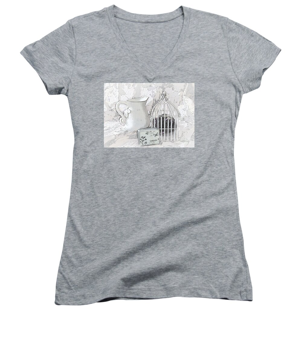 Cage Women's V-Neck featuring the photograph Stuck and All Alone by Sherry Hallemeier