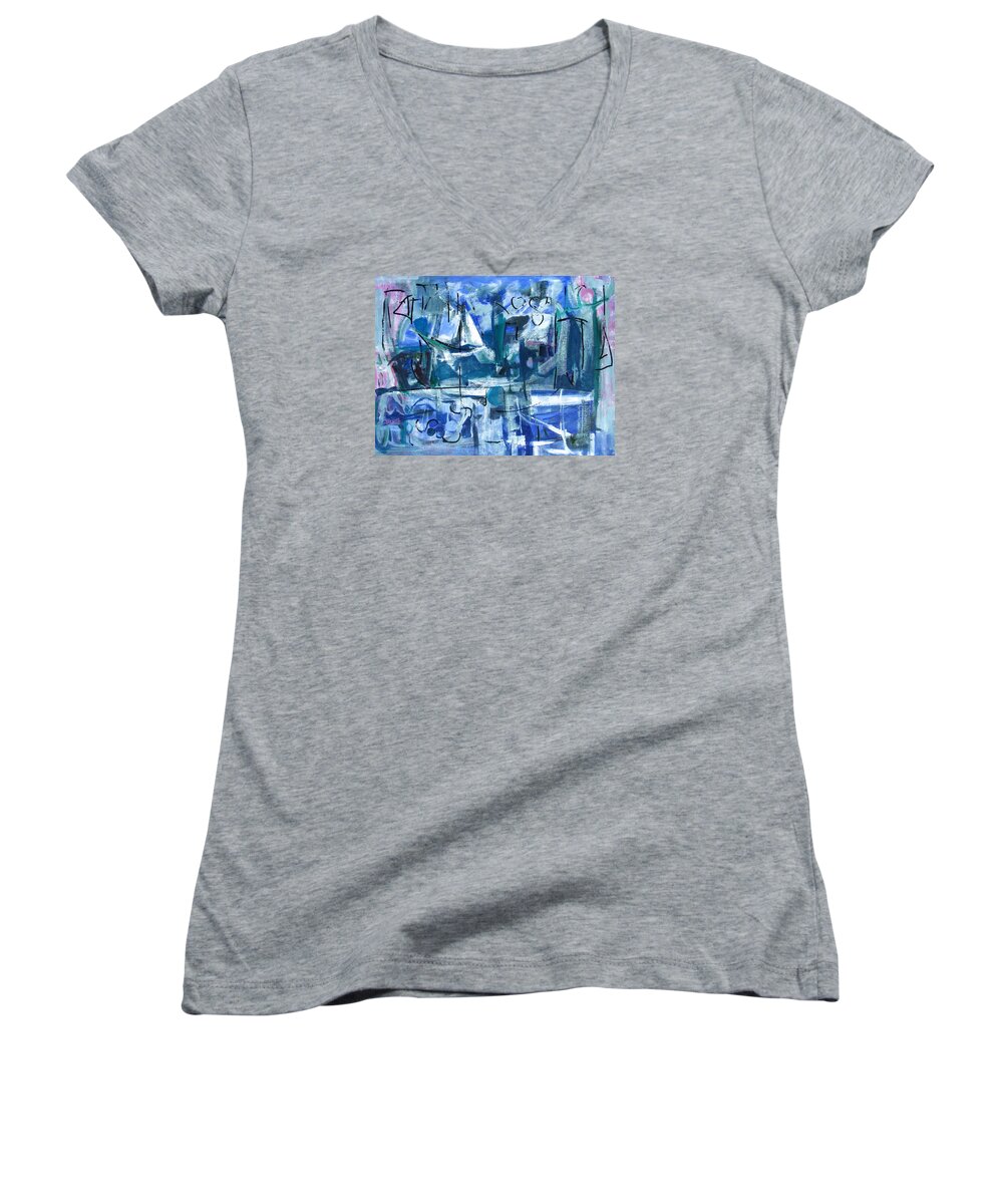 Cool Summer Colors Women's V-Neck featuring the painting Summer Coming Down Final Version by Betty Pieper