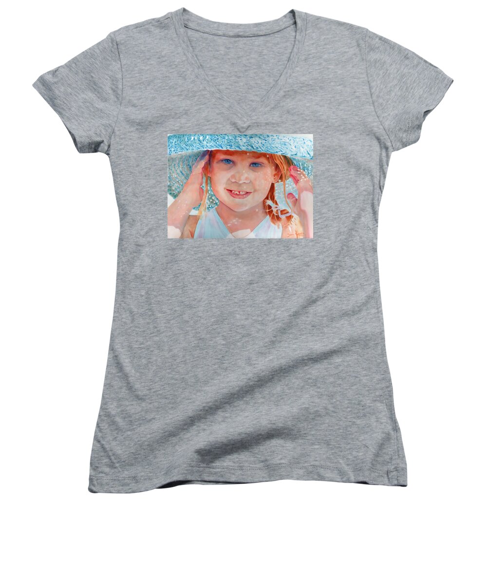Girl Women's V-Neck featuring the painting My New Hat by John Neeve