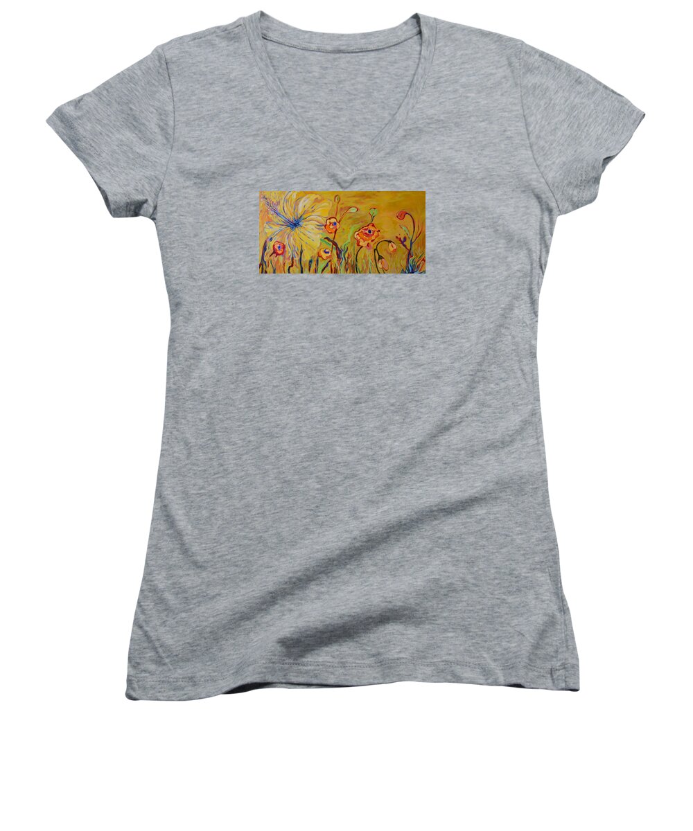 Flowers Women's V-Neck featuring the painting Summer Hibiscus Flower by Gregory Merlin Brown