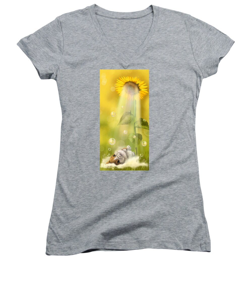 Summer Women's V-Neck featuring the painting Summer shower by Veronica Minozzi