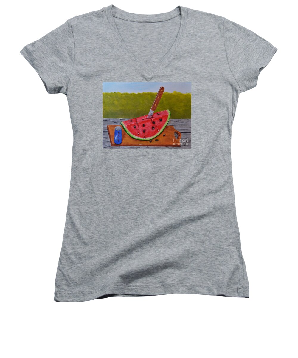 Summer Treat Women's V-Neck featuring the painting Summer Treat by Melvin Turner