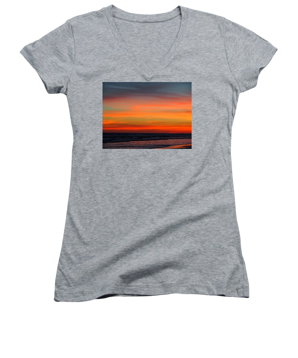 Sunset Women's V-Neck featuring the photograph Sun Painted Clouds by Jerry Connally