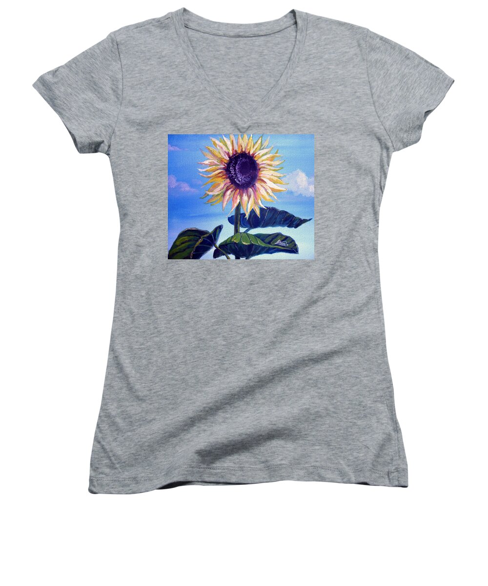 Flower Women's V-Neck featuring the painting Sunflower by Alban Dizdari
