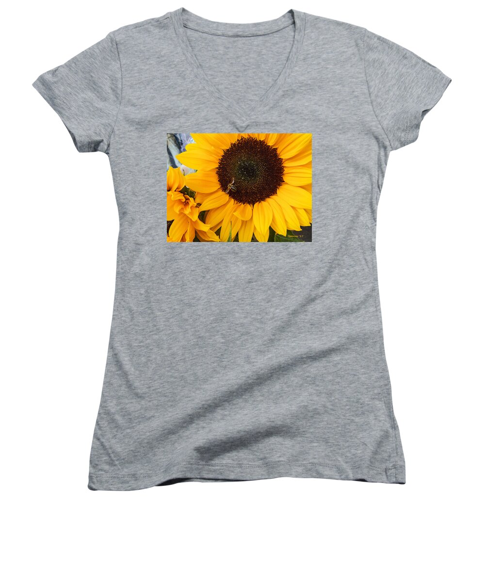 France Women's V-Neck featuring the photograph Sunflower of France by T Guy Spencer