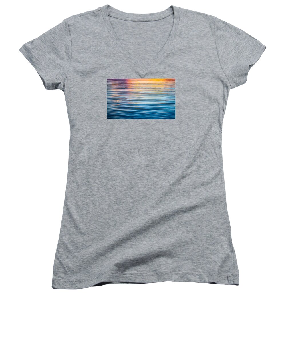 Abstract Women's V-Neck featuring the photograph Sunrise Abstract On Calm Waters by Parker Cunningham