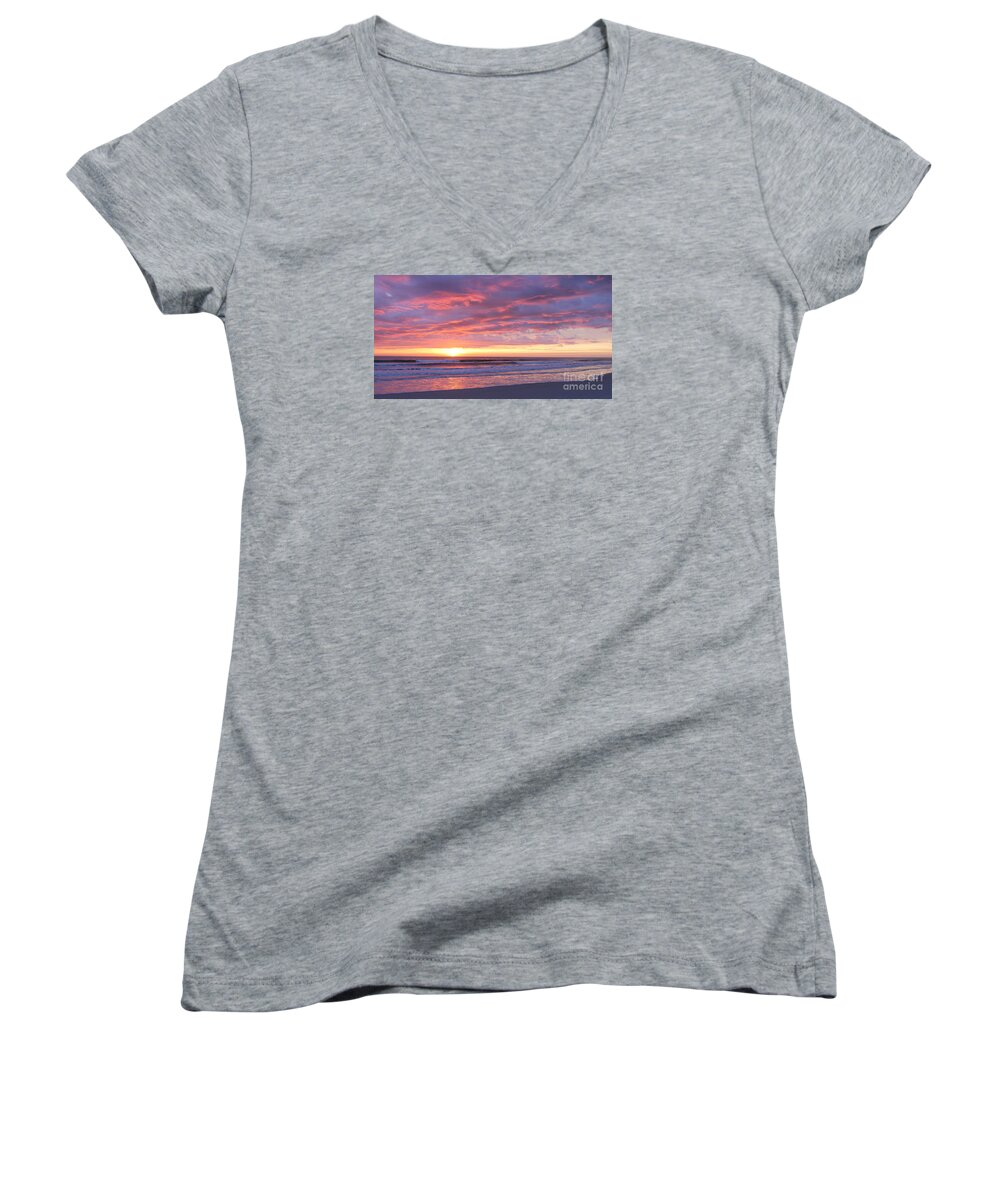  Women's V-Neck featuring the photograph Sunrise Pinks by LeeAnn Kendall