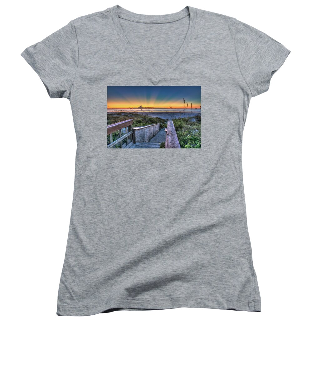 St. Augustine Women's V-Neck featuring the photograph Sunrise Radiance by Joseph Desiderio