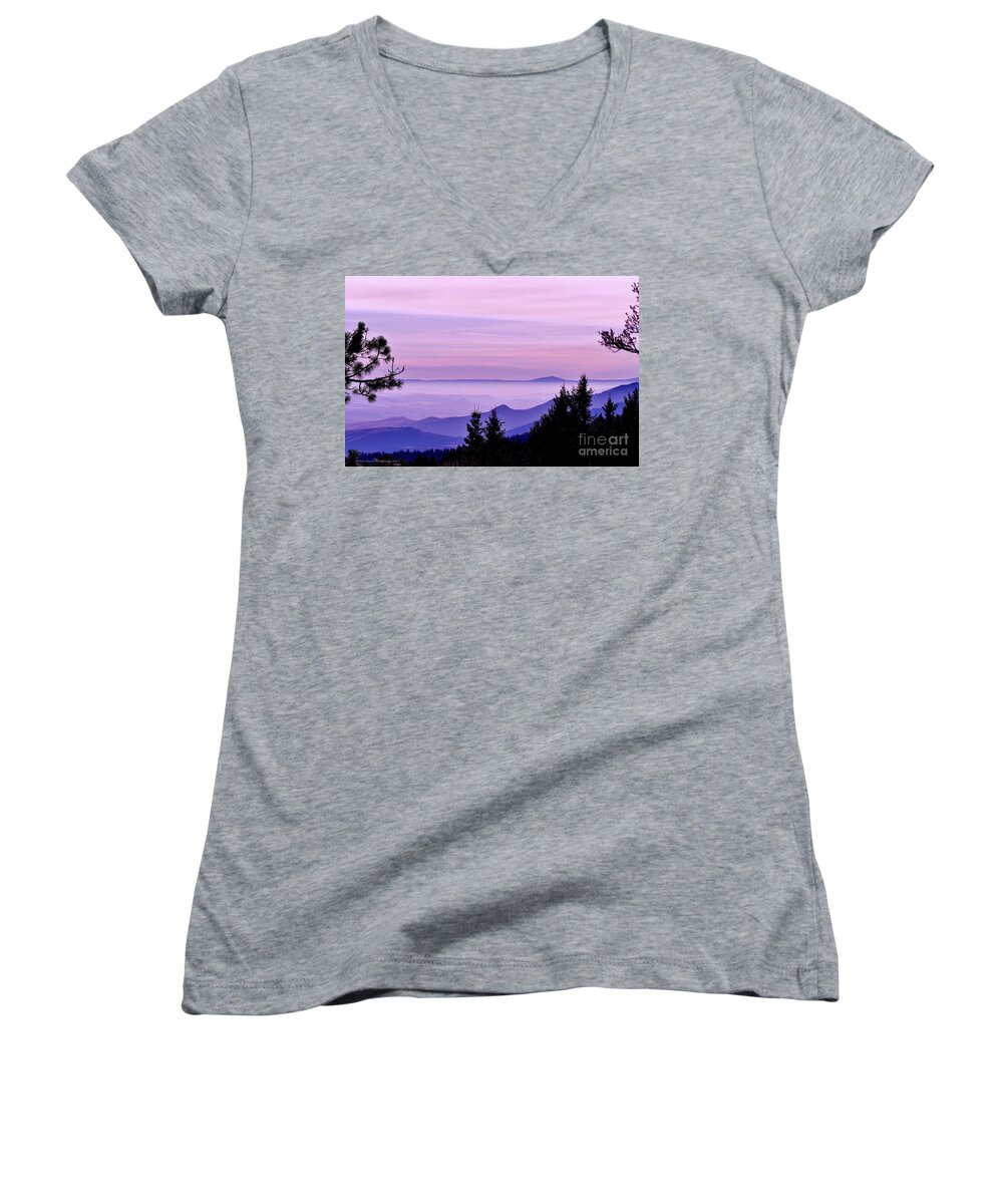 Ochoco National Forest Women's V-Neck featuring the photograph Sunrise Silhouettes by Michele Penner