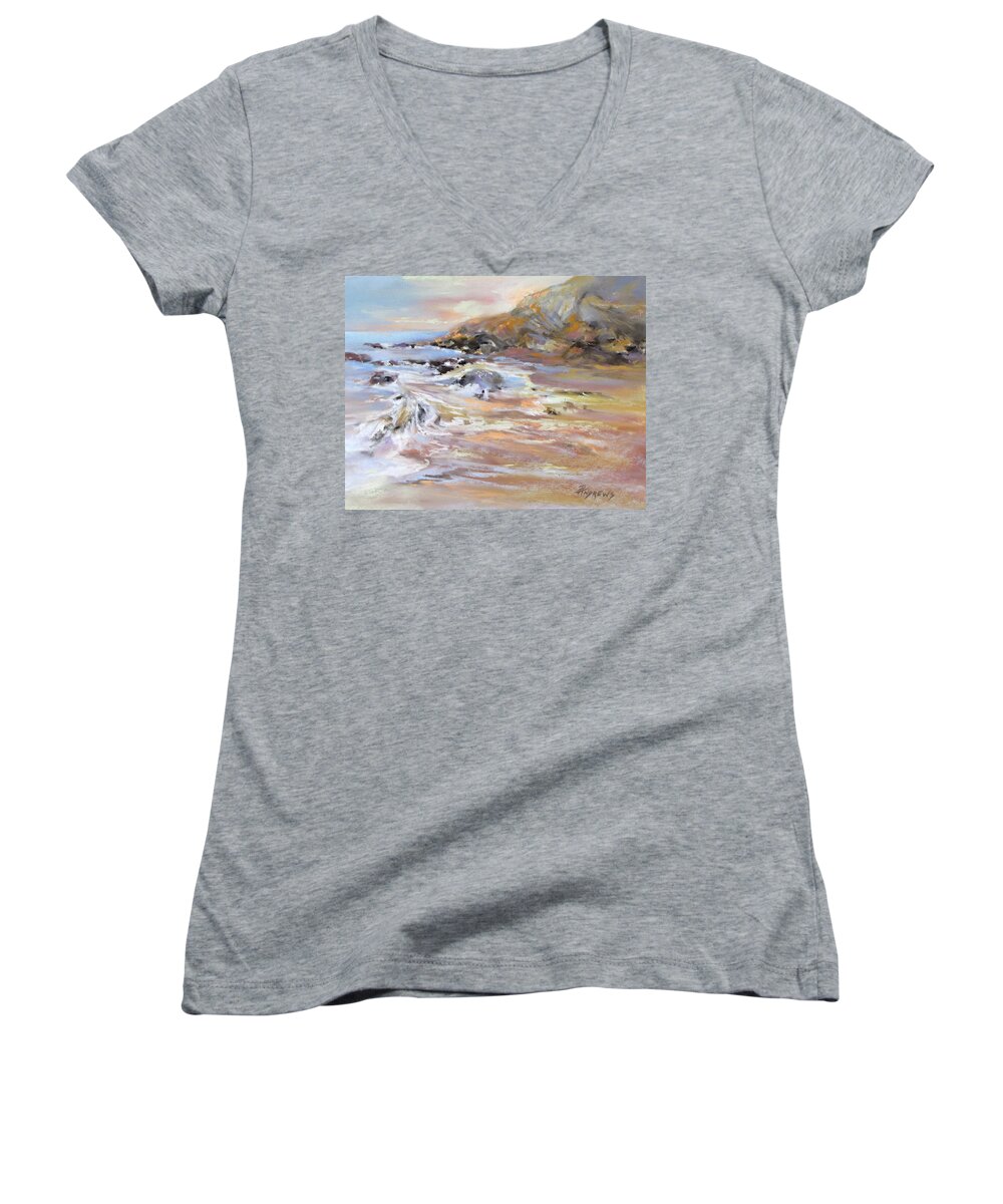 Beachside Women's V-Neck featuring the painting Sunset Afterglow by Rae Andrews