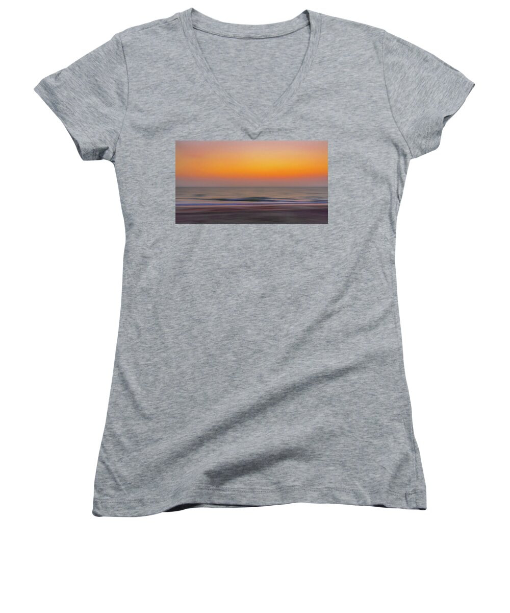 Sunset Women's V-Neck featuring the photograph Sunset at the Beach by Robert Mitchell