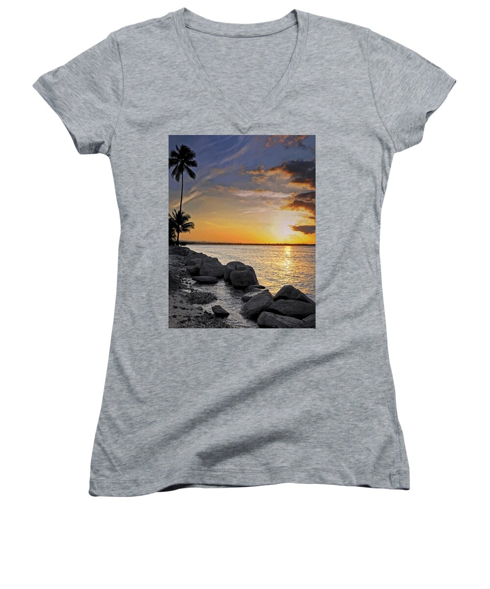 Caribbean Women's V-Neck featuring the photograph Sunset Caribe by Stephen Anderson