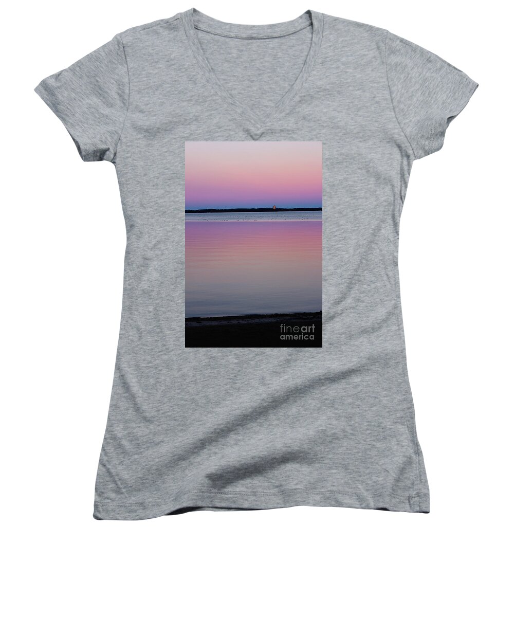 Sunset Women's V-Neck featuring the photograph Sunset Magic by Laura Kinker
