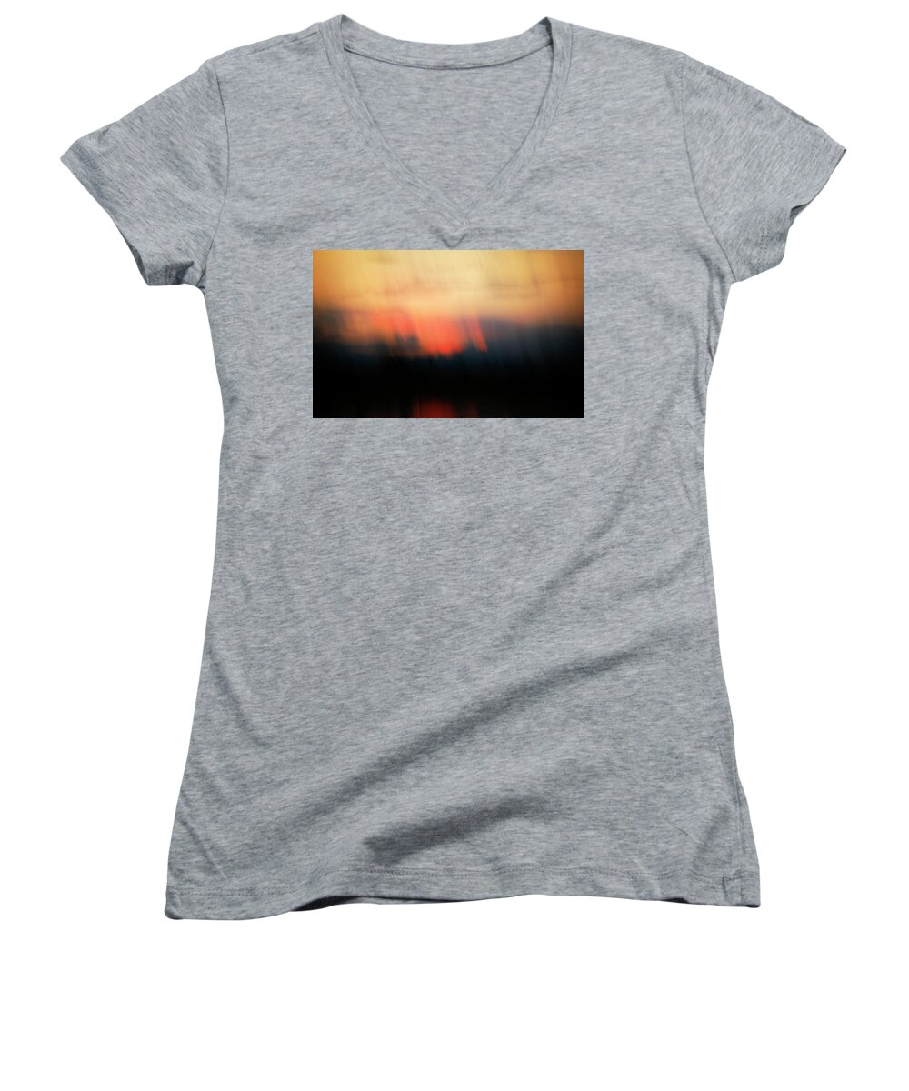 Abstract Expressionism Women's V-Neck featuring the photograph Sunset Raining Down by Marilyn Hunt