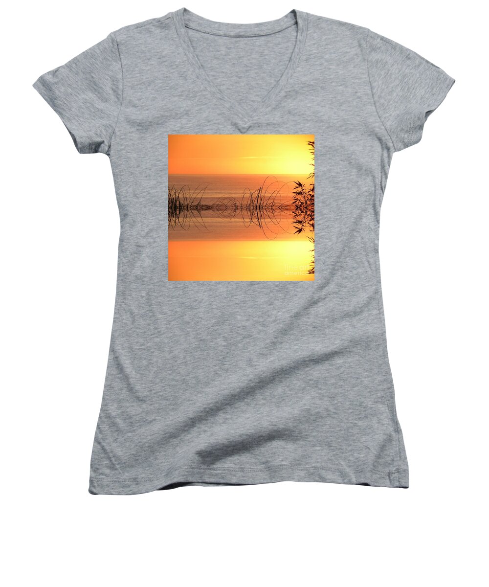 Landscape Women's V-Neck featuring the photograph Sunset Reflection by Sheila Ping