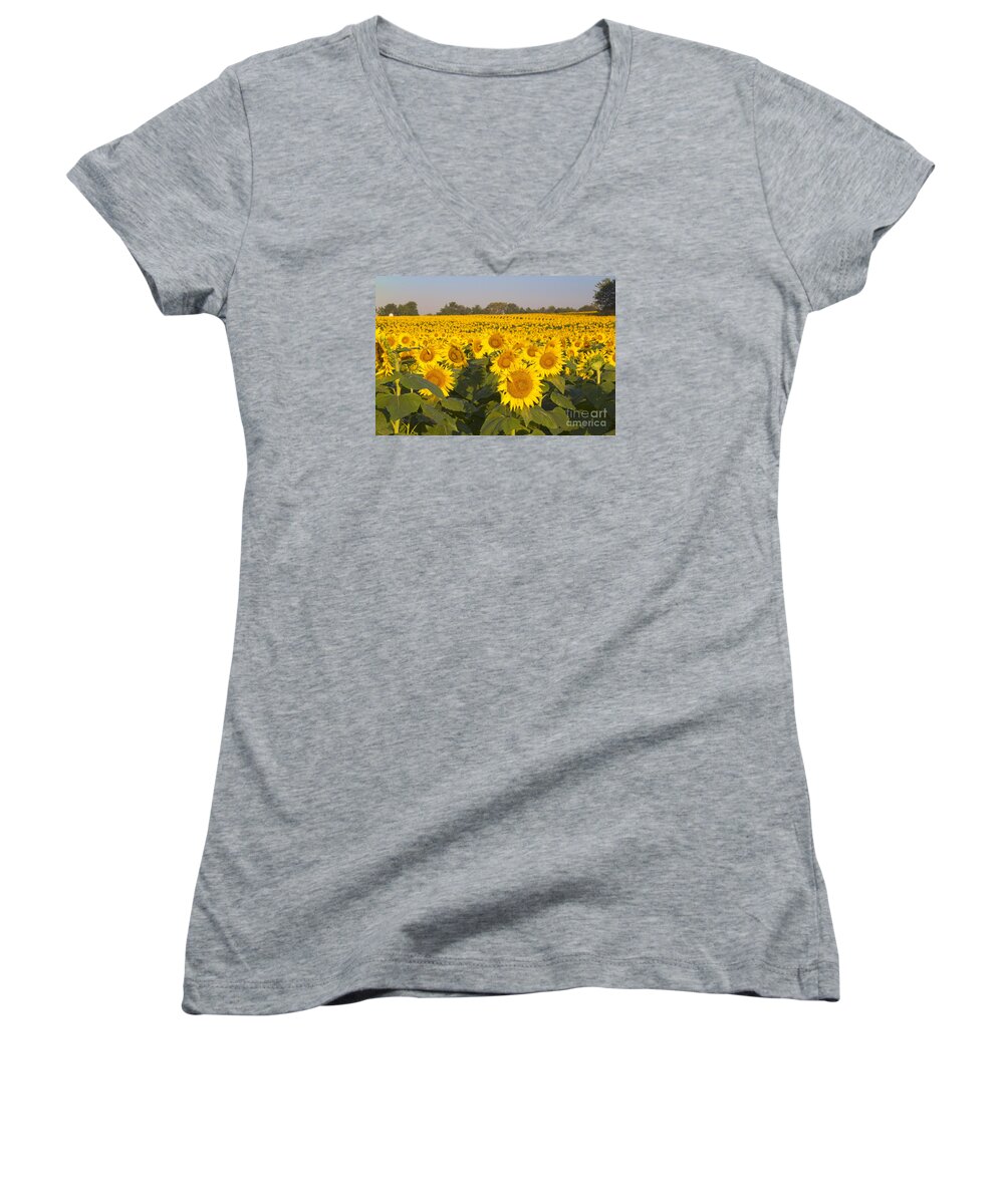 Sunflower Women's V-Neck featuring the photograph Sunshine Flower Field by Crystal Nederman