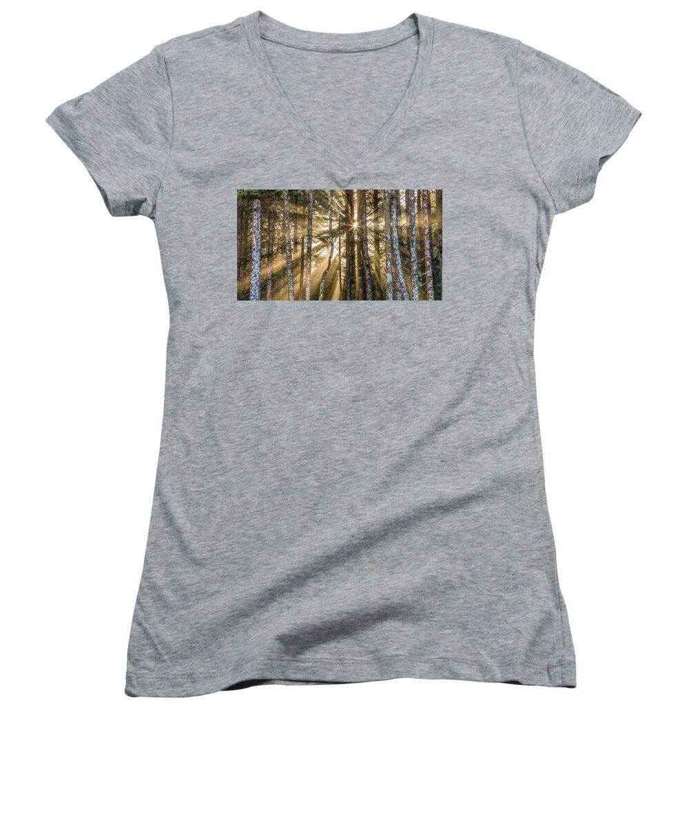 Forest Women's V-Neck featuring the photograph Sunshine Forest by Pierre Leclerc Photography