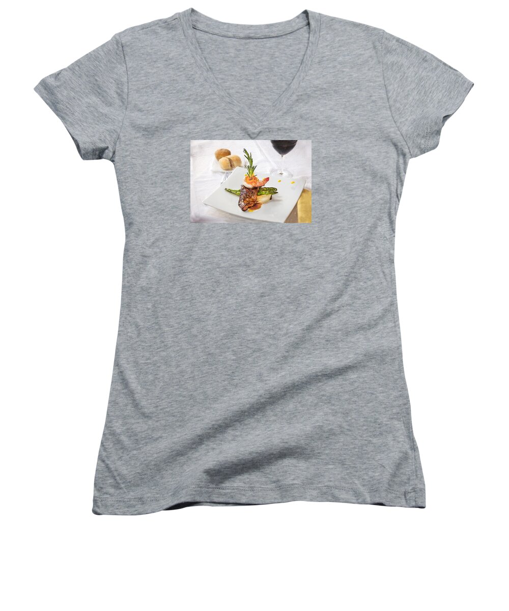 Surf And Turf Women's V-Neck featuring the photograph Surf and Turf by Rich Franco