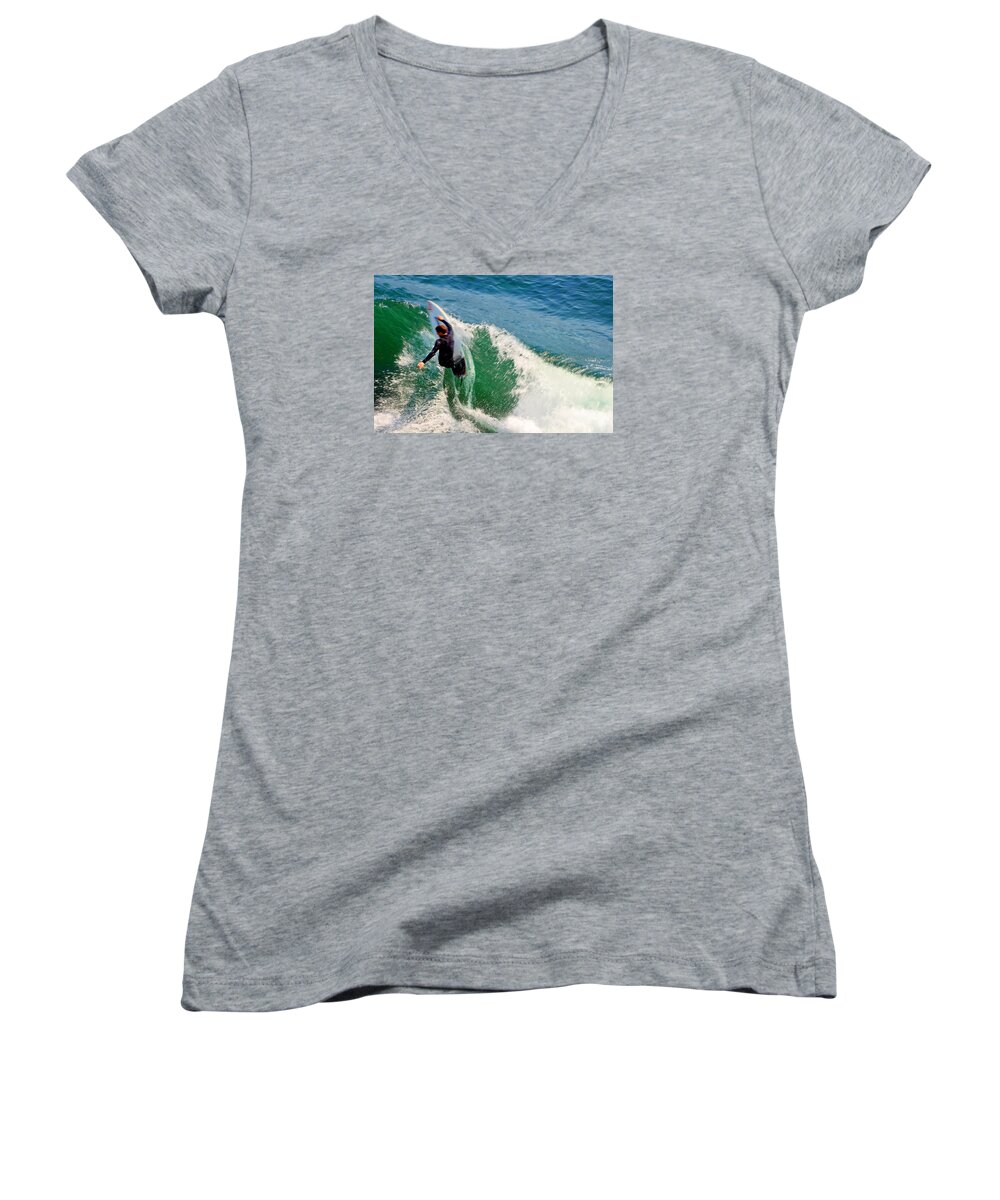 Surfer Women's V-Neck featuring the photograph Surfer, Steamer Lane, Series 18 by Antonia Citrino