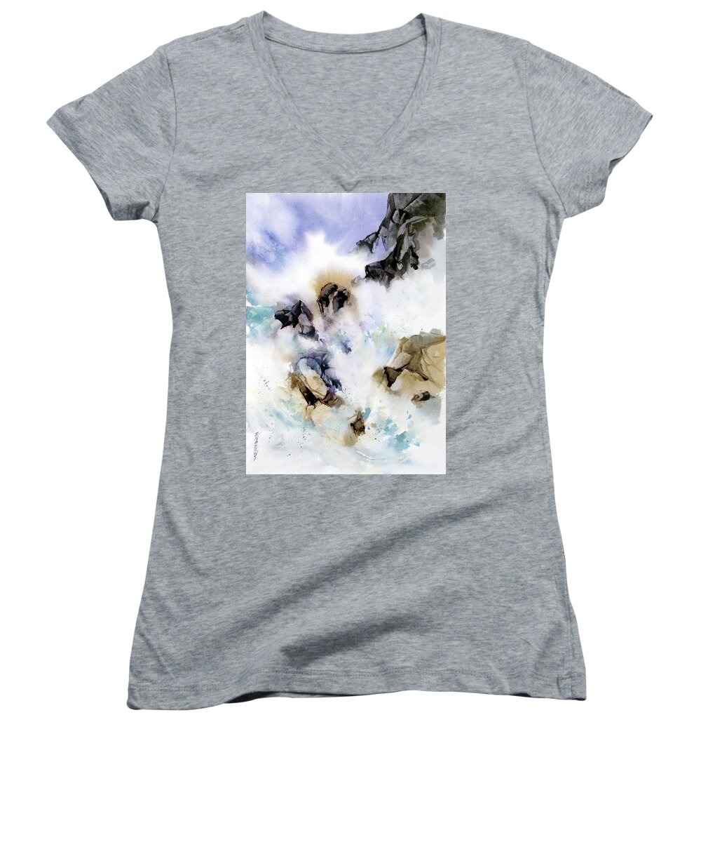 Seascape Women's V-Neck featuring the painting Surf's Up by Rae Andrews