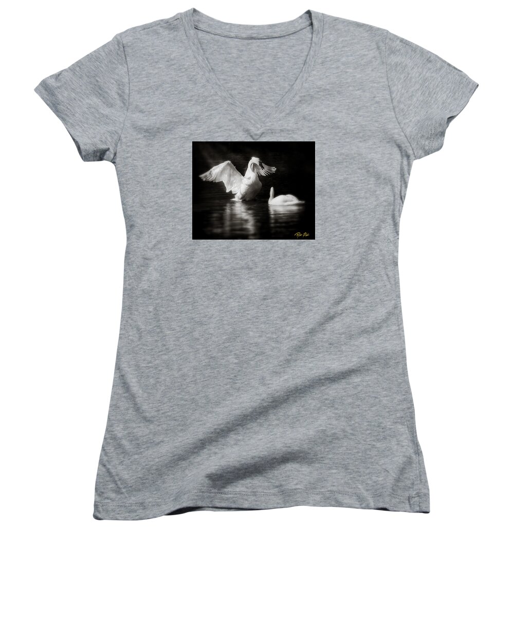 Animals Women's V-Neck featuring the photograph Swan Display by Rikk Flohr