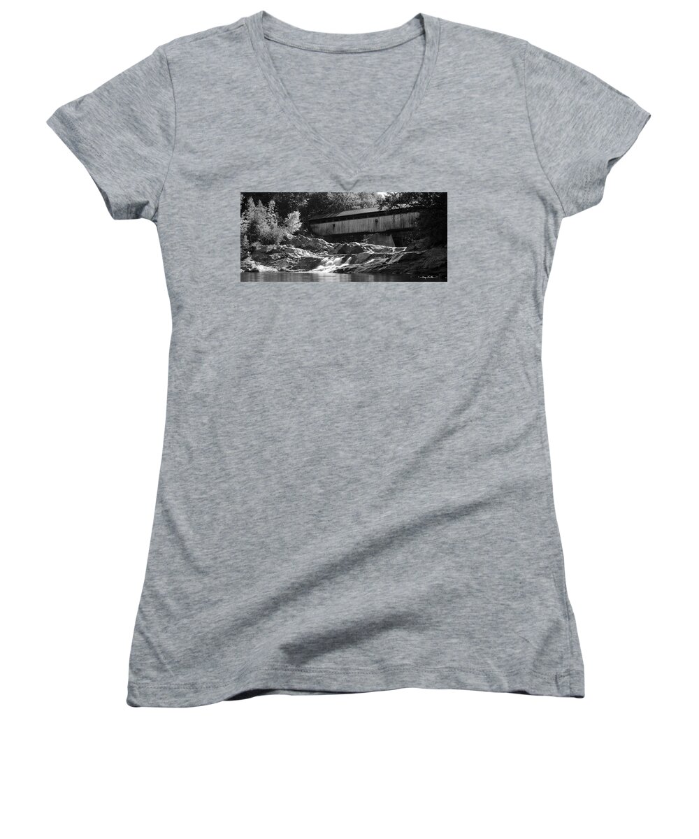 Covered Bridges Women's V-Neck featuring the photograph Swiftwater Bridge by Harry Moulton