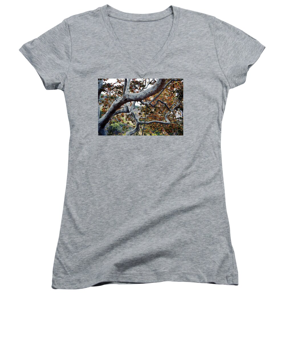 Sycamore Tree Women's V-Neck featuring the photograph Sycamore Tree Abstraction by Glenn McCarthy Art and Photography