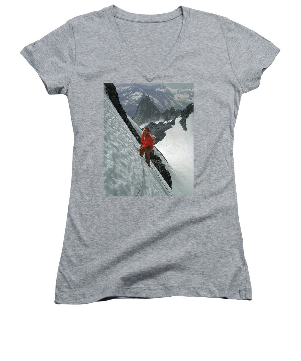 Eric Bjornstad Women's V-Neck featuring the photograph T-202707 Eric Bjornstad on Howser Peak by Ed Cooper Photography