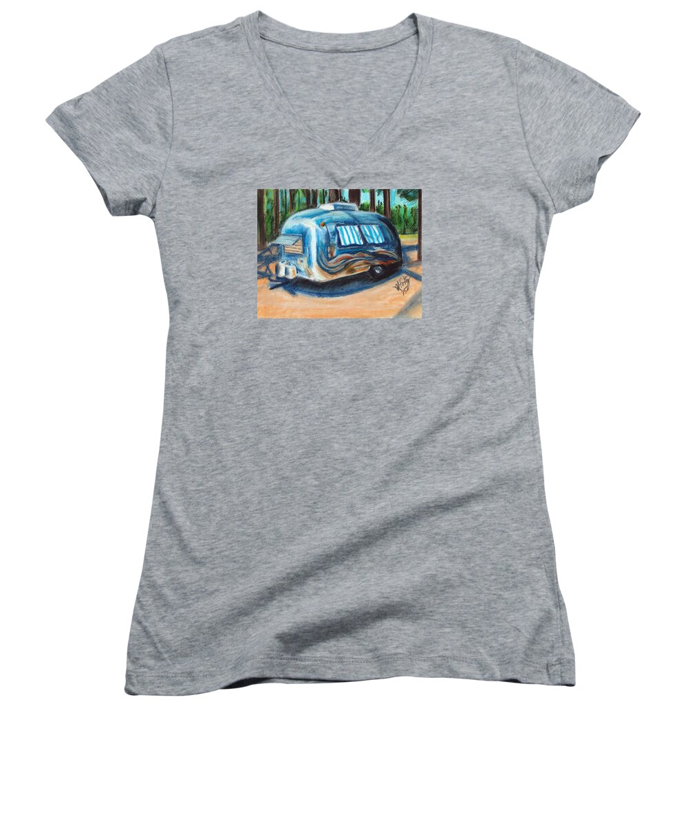 Pastel Women's V-Neck featuring the painting Tahoe Stream by Michael Foltz