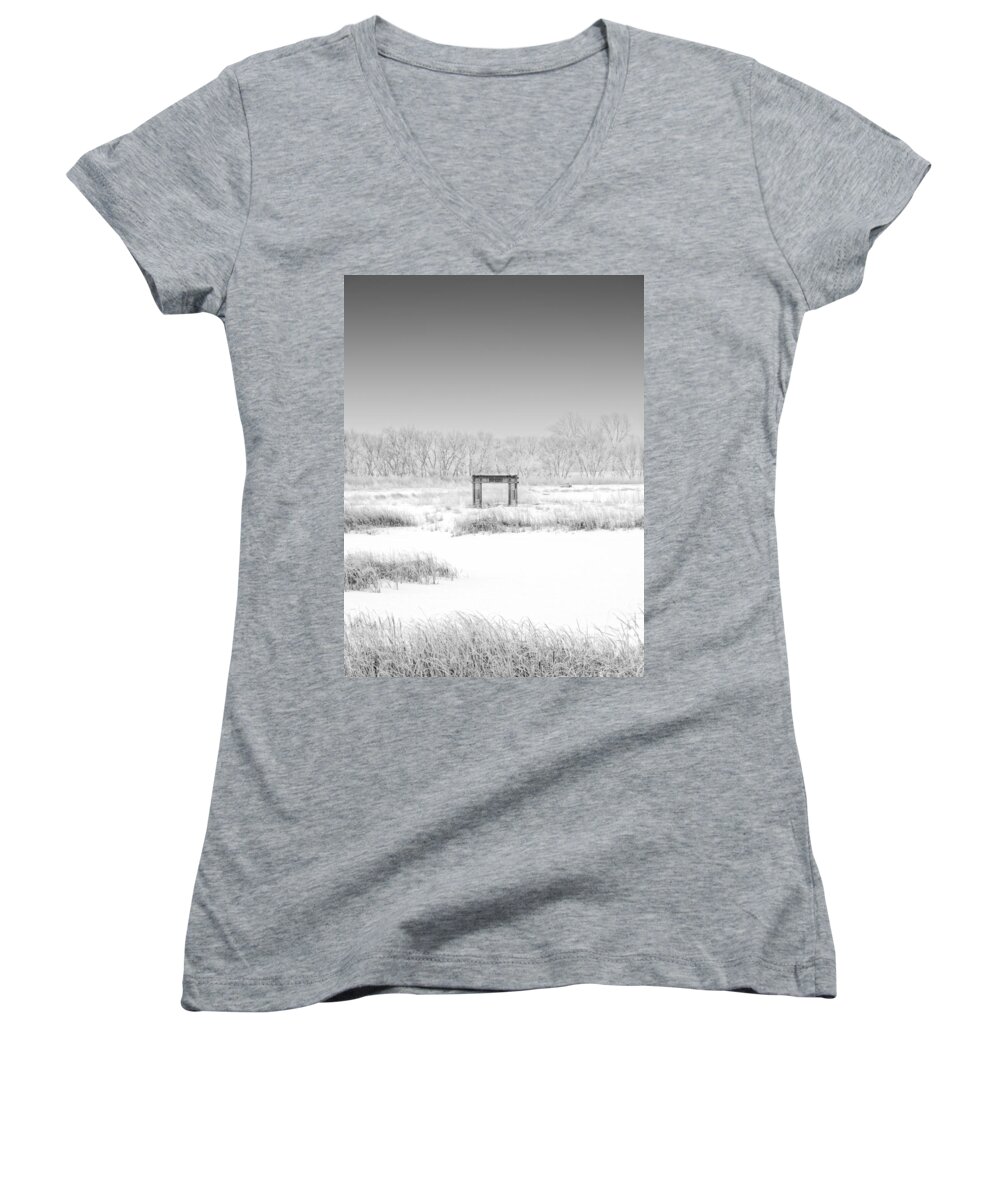 B&w Women's V-Neck featuring the photograph Take me To Church by Sandra Parlow