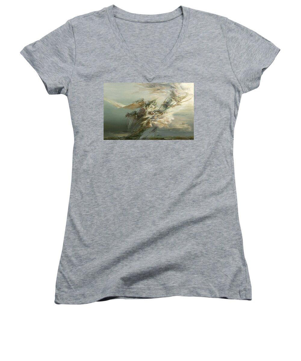 Sergey Gusarin Women's V-Neck featuring the painting Takeoff by Sergey Gusarin
