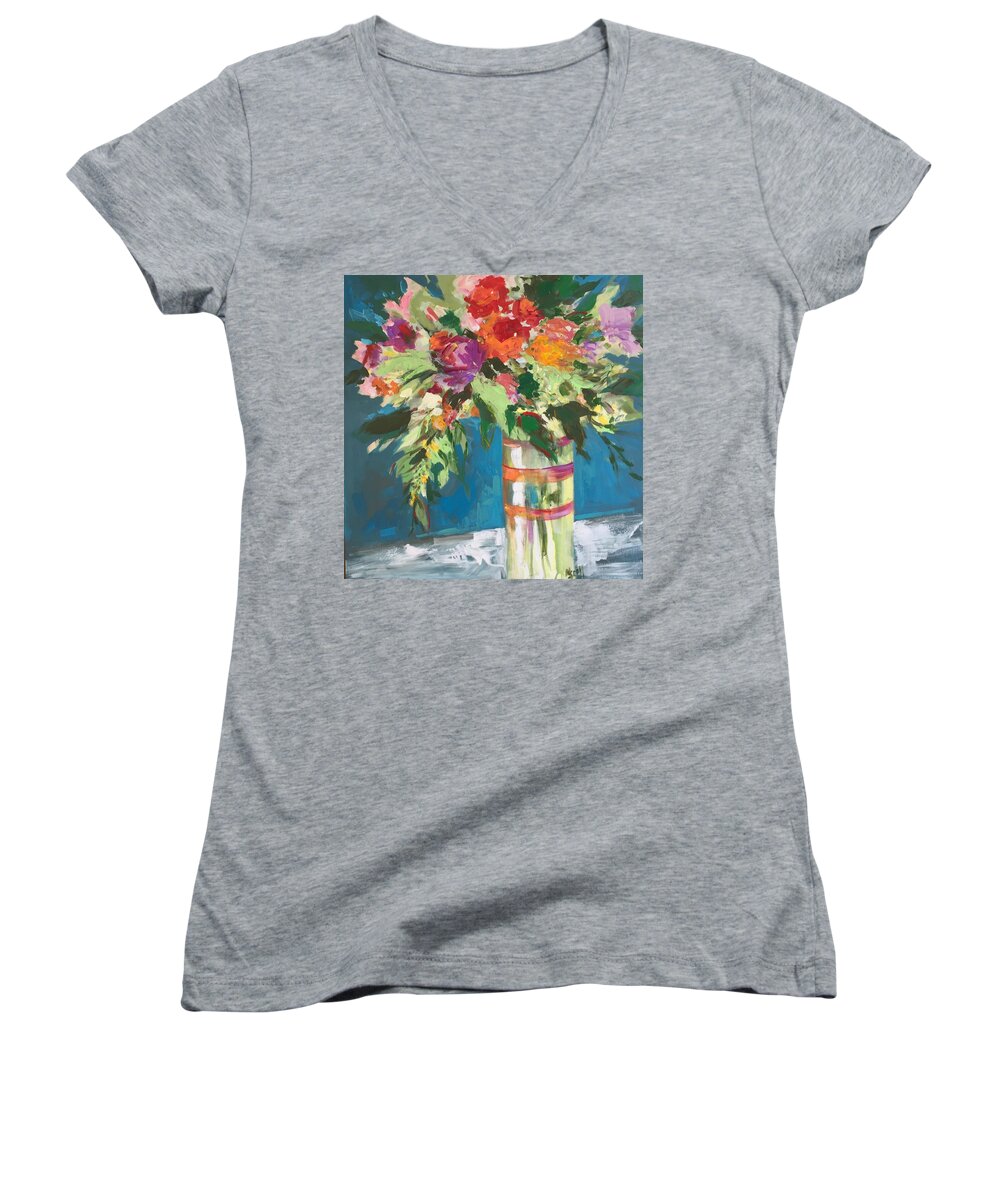 Foral Women's V-Neck featuring the painting Tall Drink of Water by Mary Scott